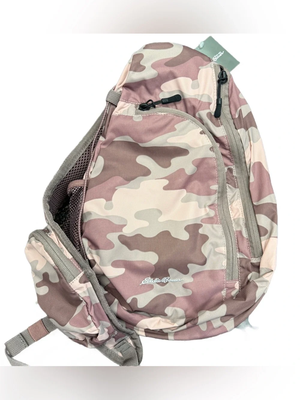 Eddie Bauer Pink Mauve and Beige Camo Sling Pack